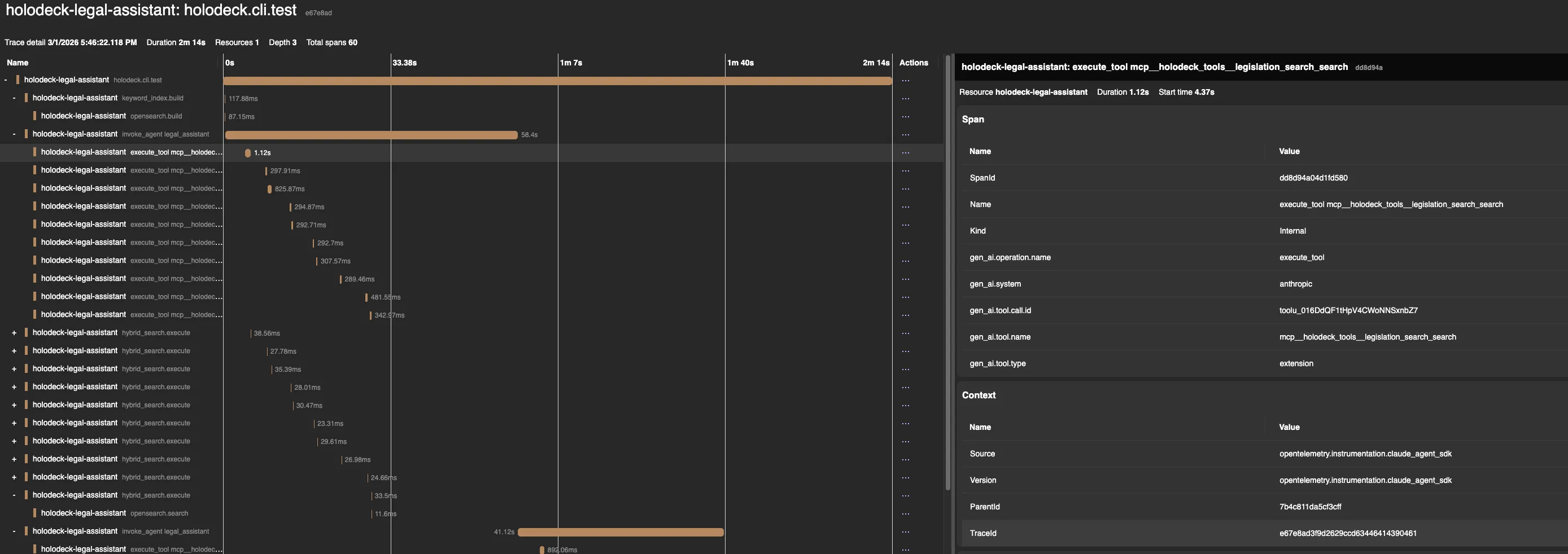 execute_tool span in Aspire dashboard showing tool name, type, and MCP tool details